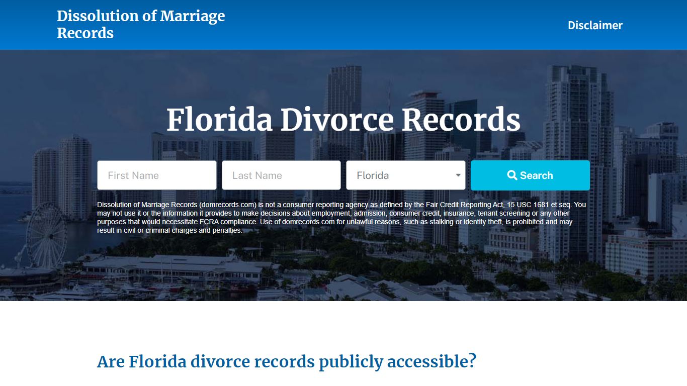 Florida Divorce Records - Dissolution of Marriage Records
